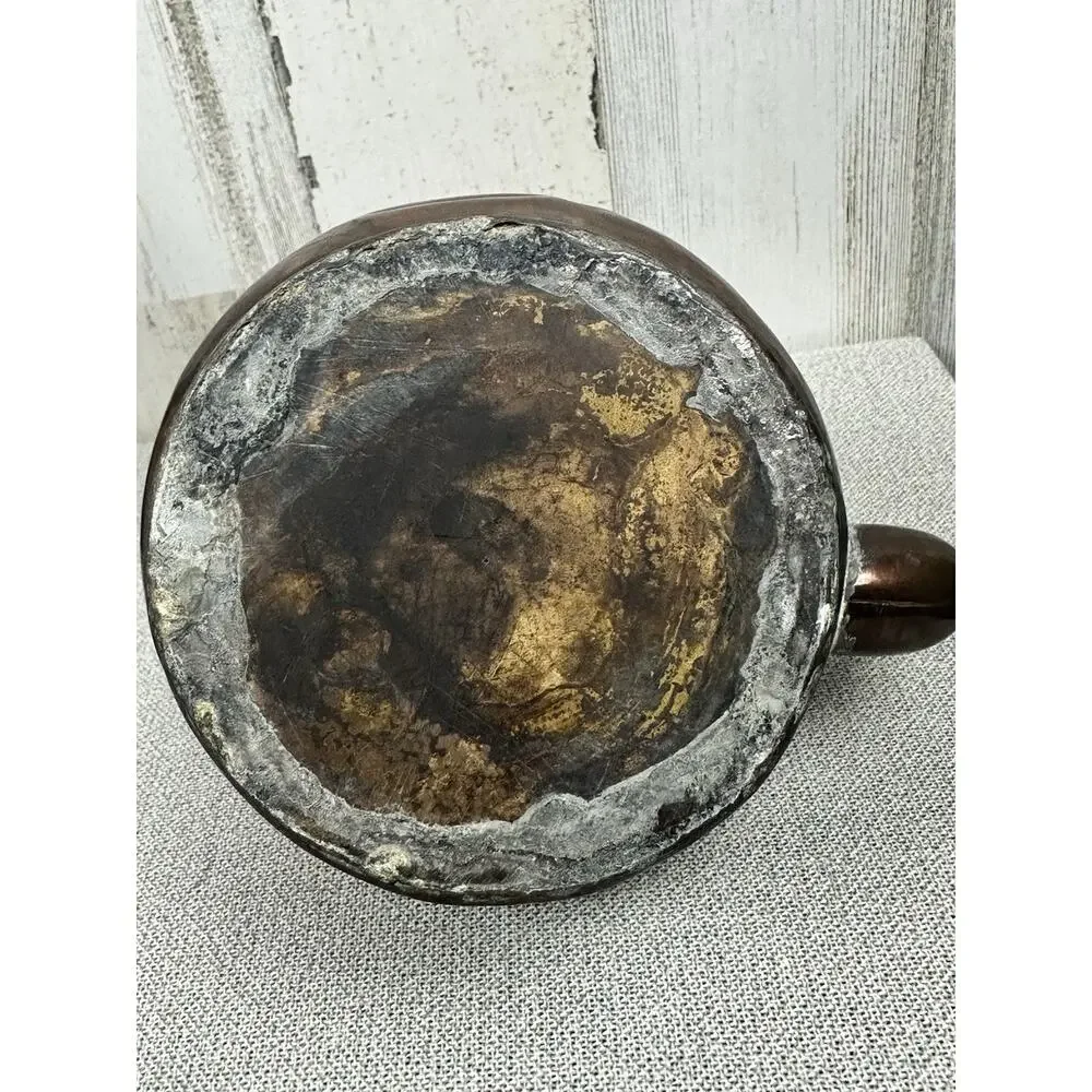 Folk Art‎ COPPER Tea Pot Kettle Patina Vintage Hand Made Porcelain Knob